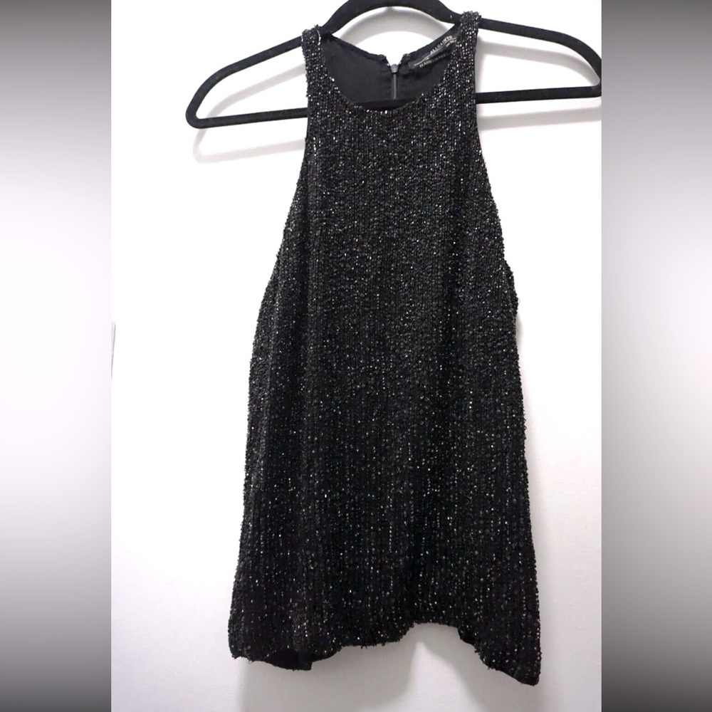 All Saints Women Hand Embellished Beaded Black Tank Top US 6
